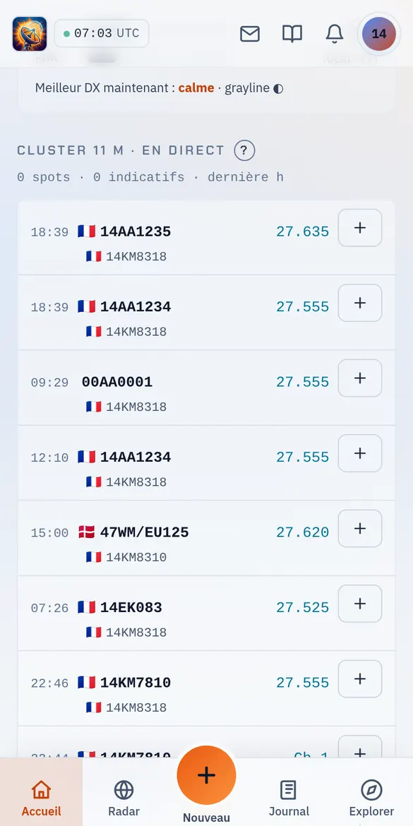 Liste des stations signalées en direct