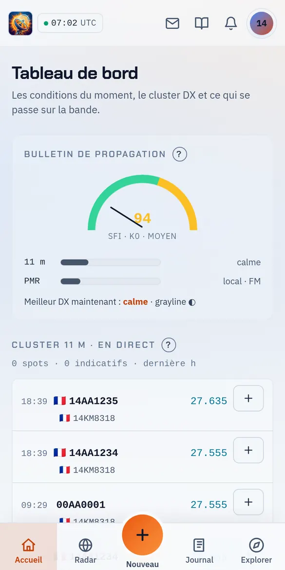 Accueil de PingDX avec le bouton + en bas